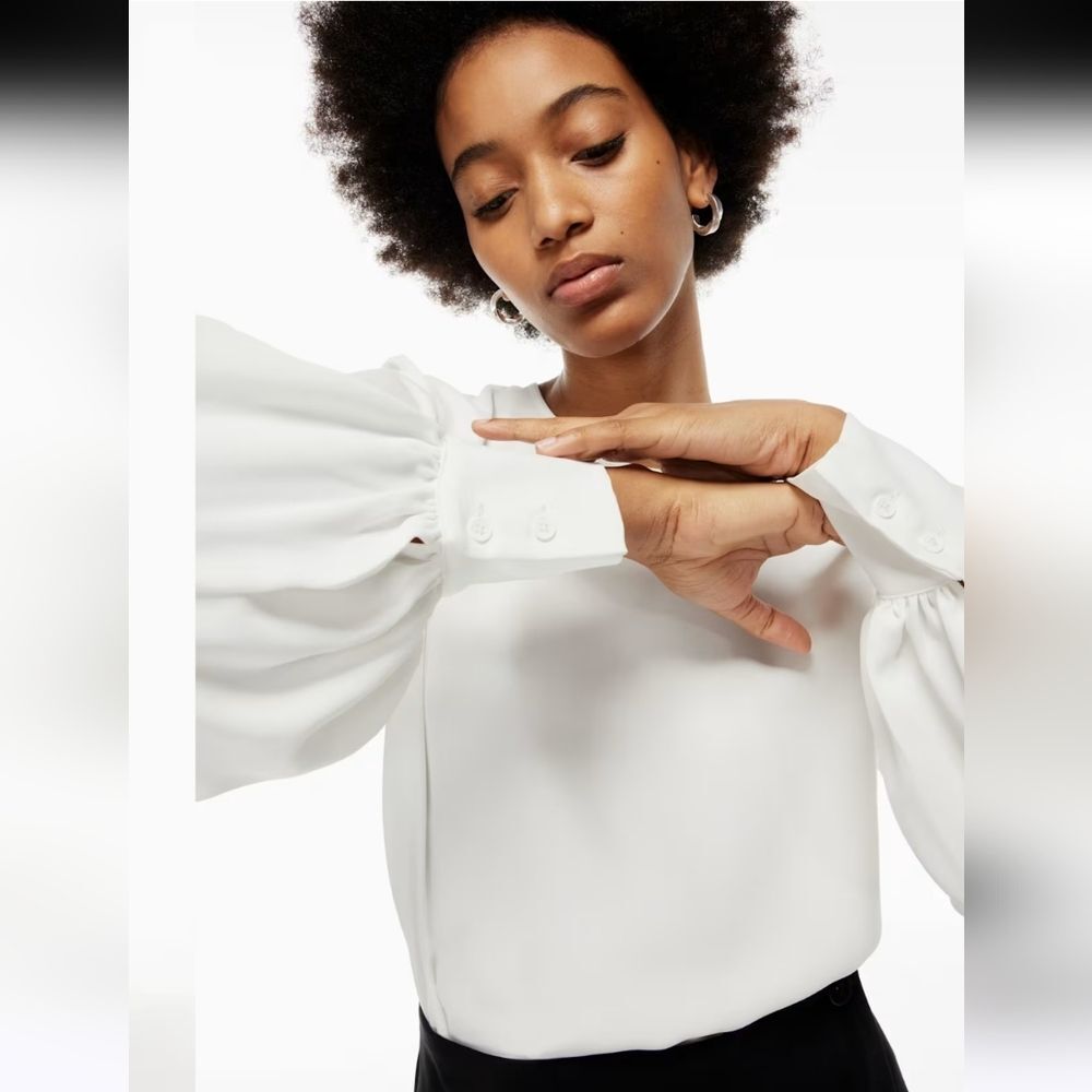 Babaton Satin Puff Long Sleeve White Blouse Medium - Picture 3 of 6